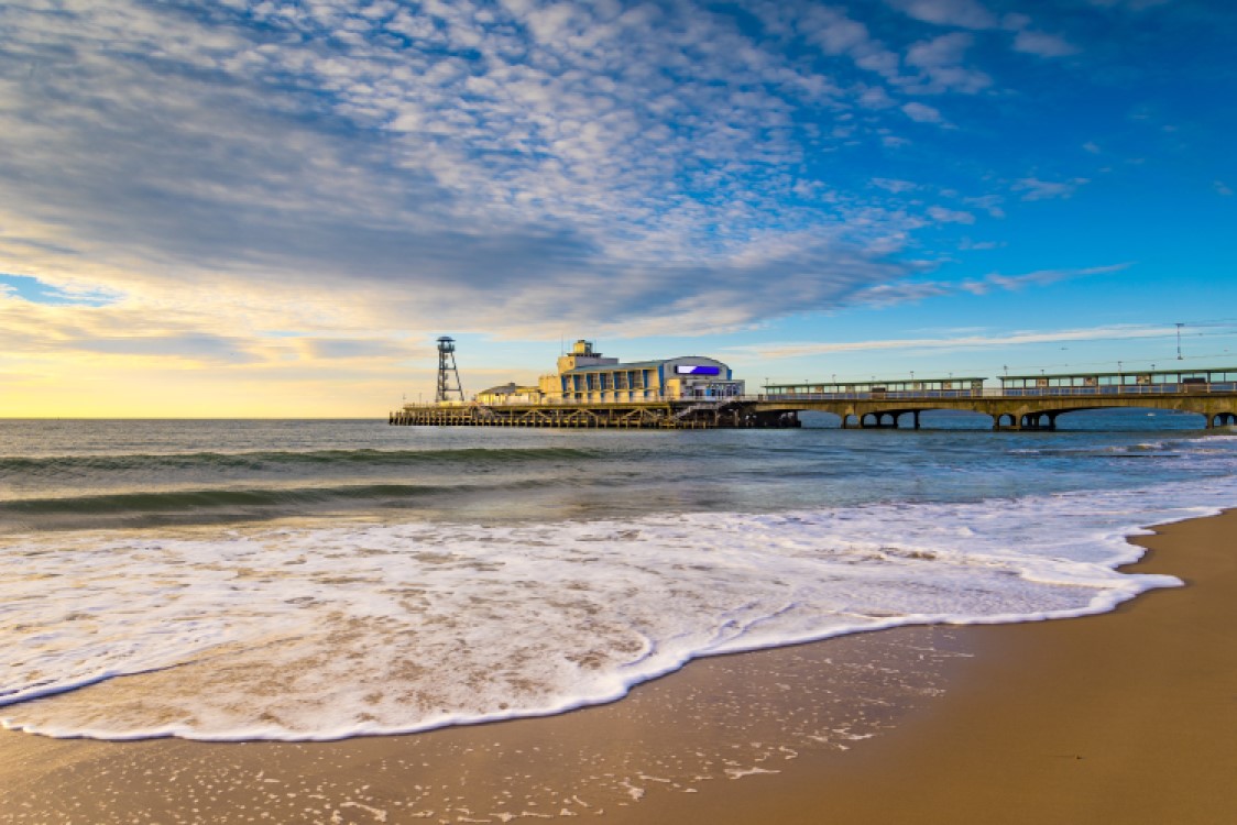Bournemouth beach and pier on a sunny evening