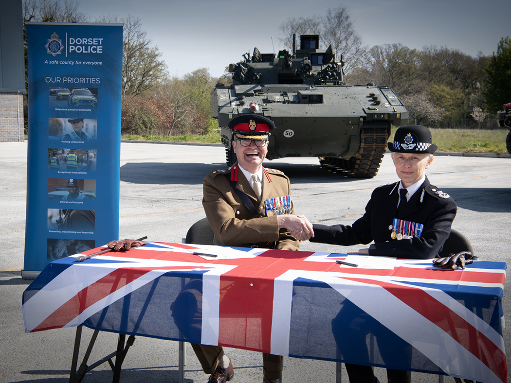 Colonel John Godfrey and Chief Constable Amanda Pearson at Bovington Army Camp